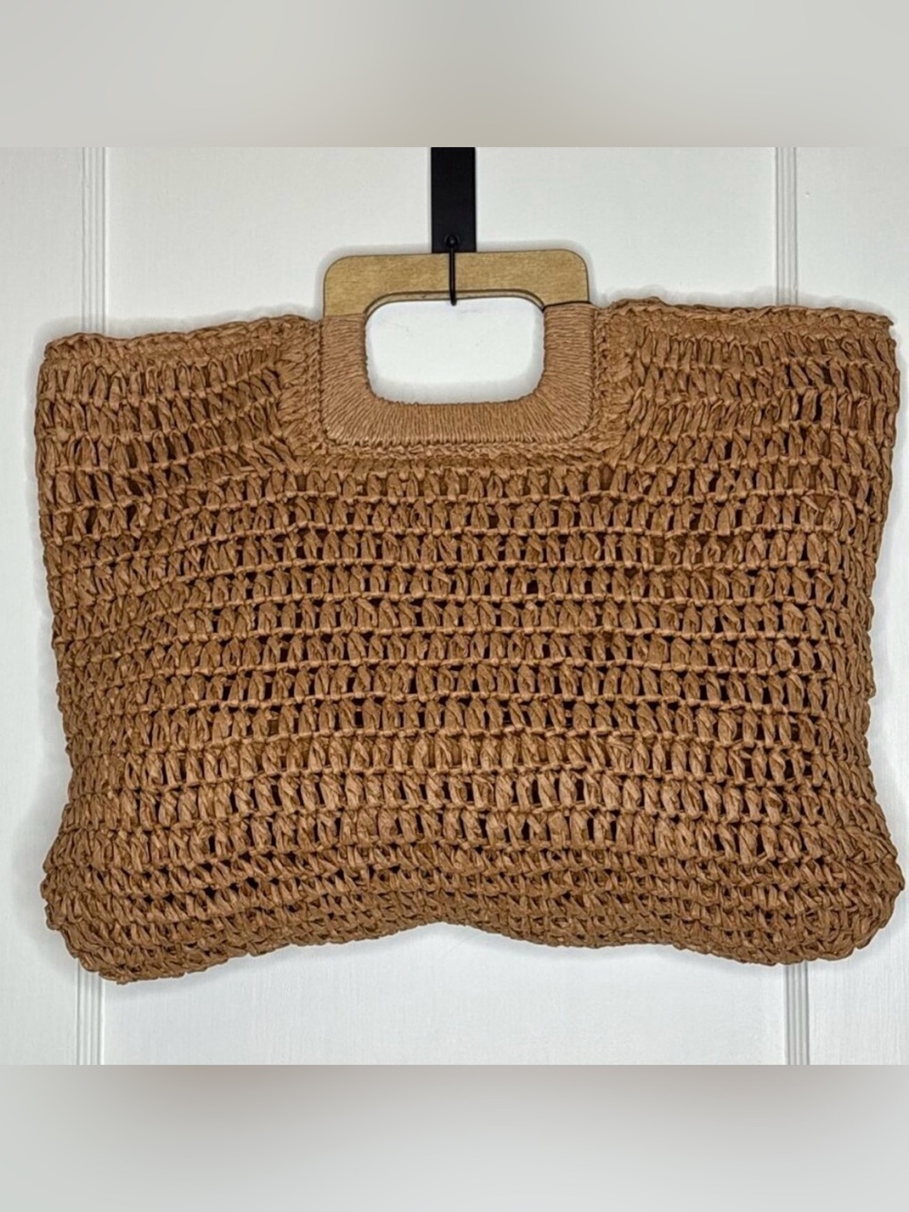 BRAVE + TRUE Woven Straw Tote Bag in Tan Raffia New
